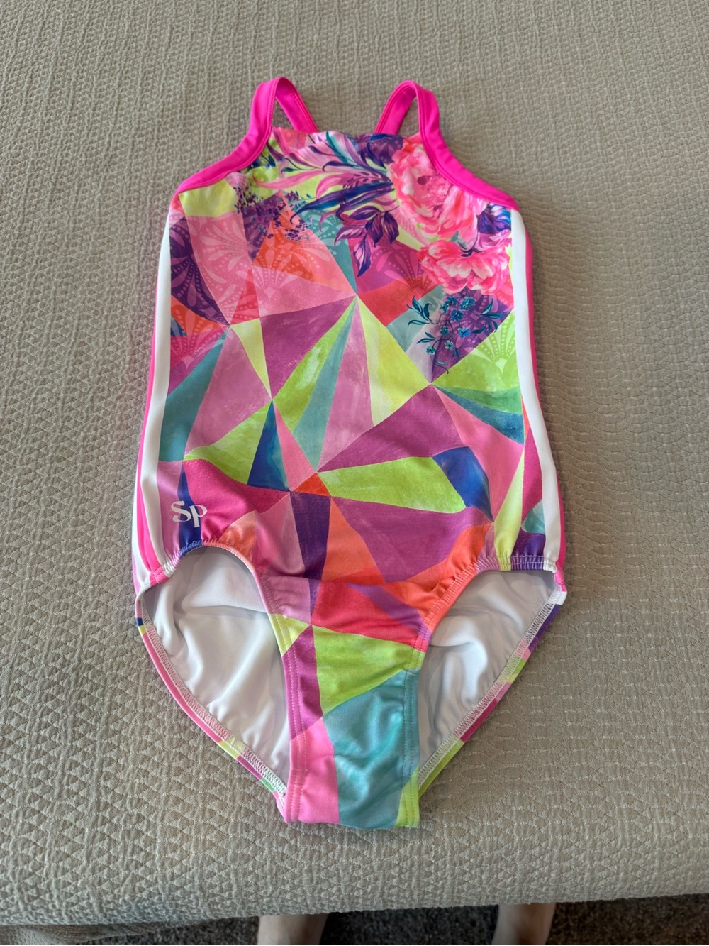 Sylvia P leotard Neon Geo Floral One-Piece Swimsuit - Pink Multi